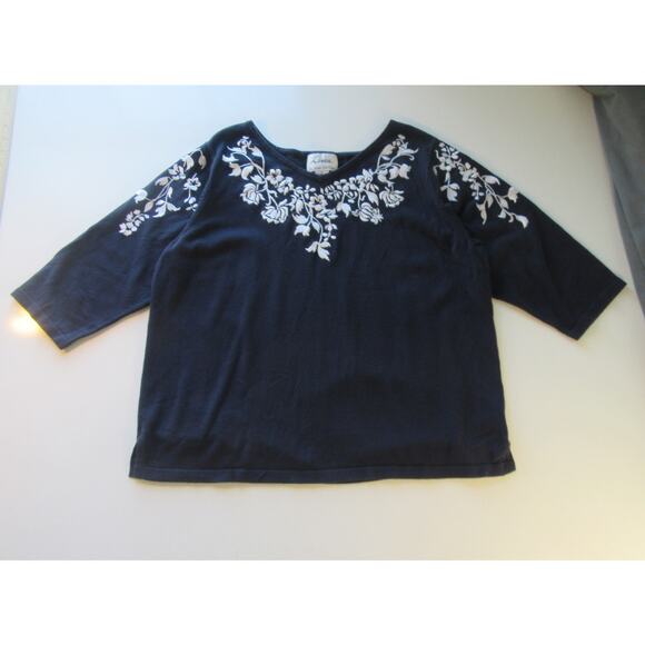 Linea by Louis Dell'Olio Embroidered Sweater 3/4 Sleeve Womens 1XL Navy White - Picture 1 of 8